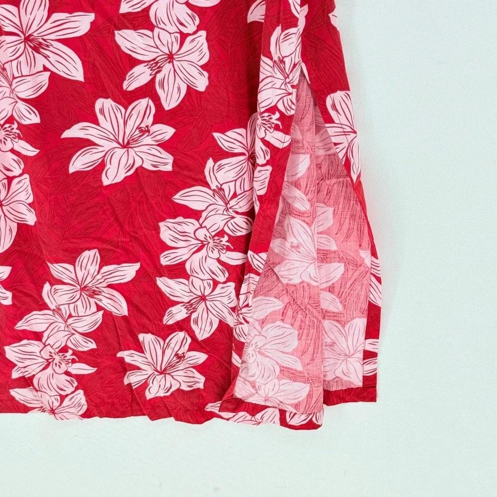 Ho Aloha Floral Sheath Dress Women XL Red Pink Hawaiian Rayon Tropical Retro